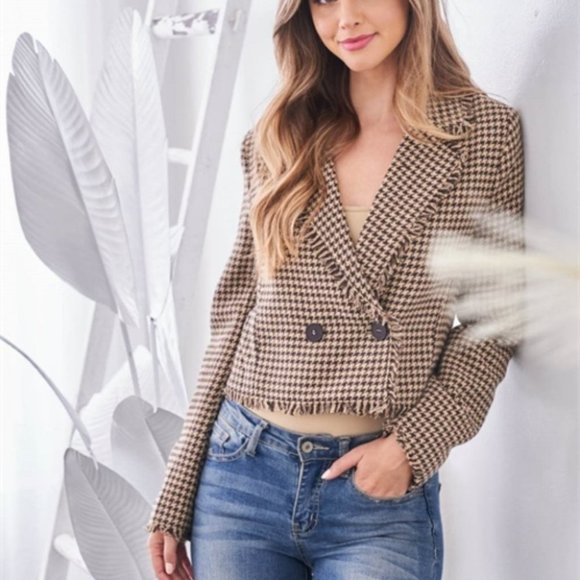 CHIC DOLLZ Houndstooth Blazer COCOA TAN - Picture 7 of 11